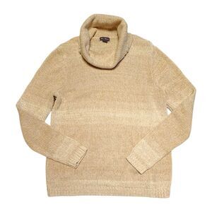 Eddie Bauer Tan Chunky Knit Sweater Long Sleeve Cowl Neck Size L Neutral